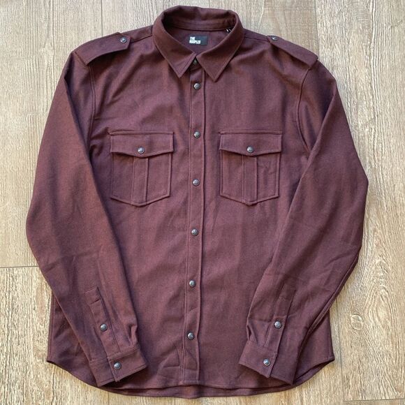The Kooples Men’s Burgundy Wool Blend Slim Fit Button Down Shirt Classic Collar - Picture 6 of 6